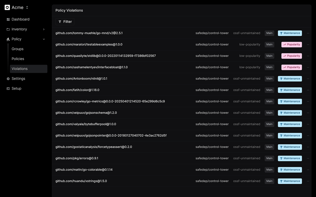 Policy management interface