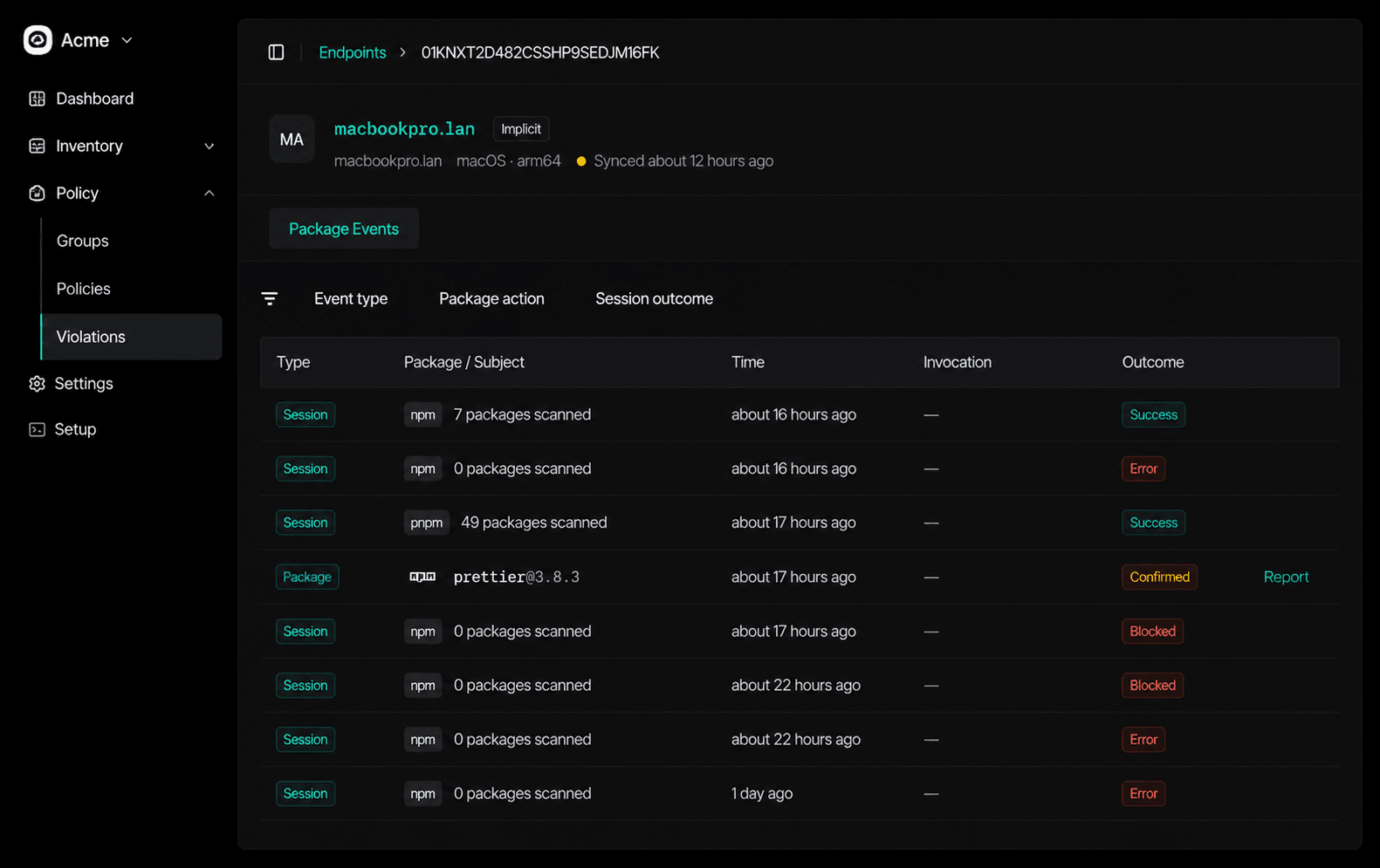 SafeDep per-endpoint package guard events