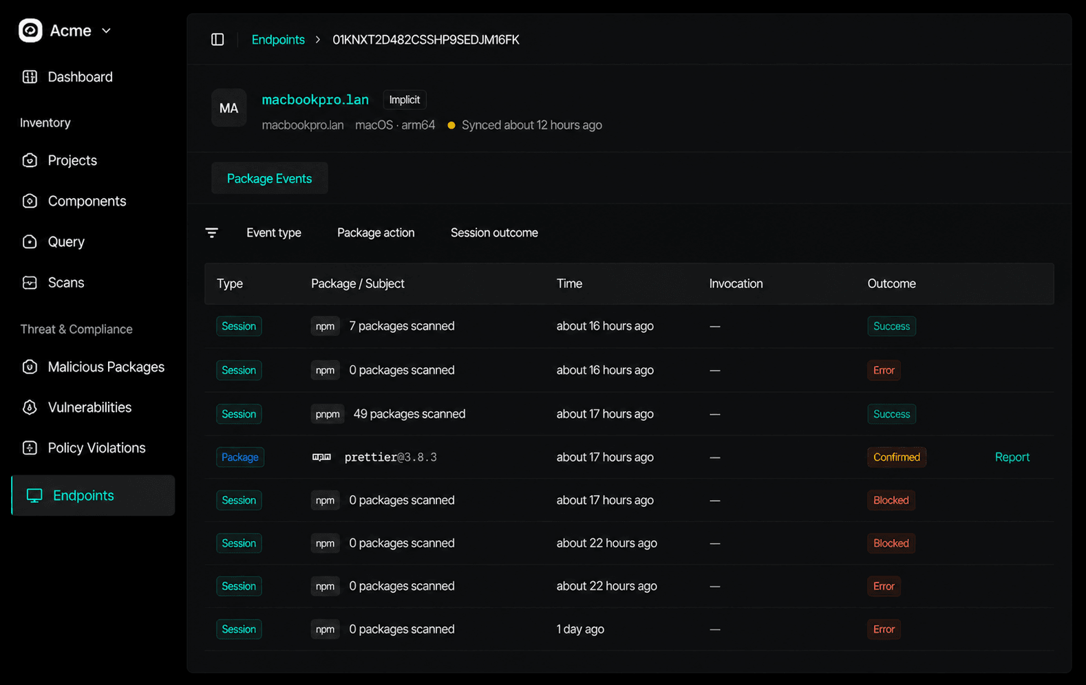 Package guard events per endpoint