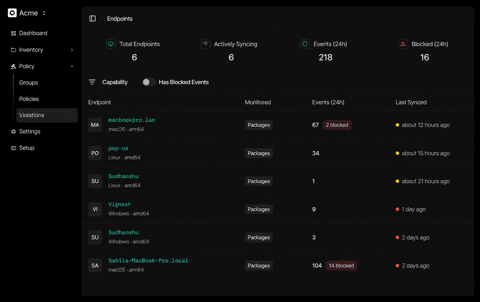 SafeDep endpoints dashboard fleet summary