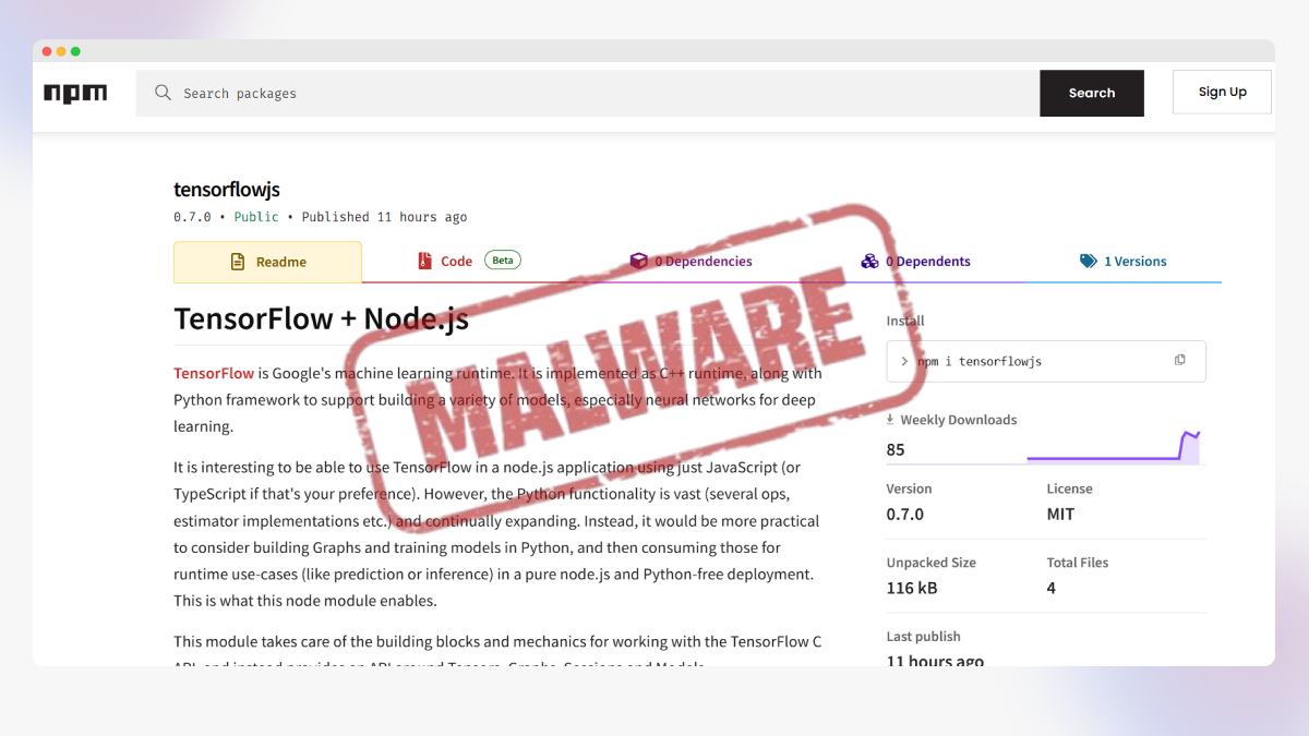TensorFlow.js Typosquatting Attack: Malicious Package Targeting AI/ML Developers
